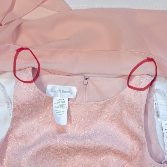 David’s Bridal Sequined Brocade Bodice Mock Two Piece Shell Pink Dress NWT Sz 14 - Picture 8 of 14